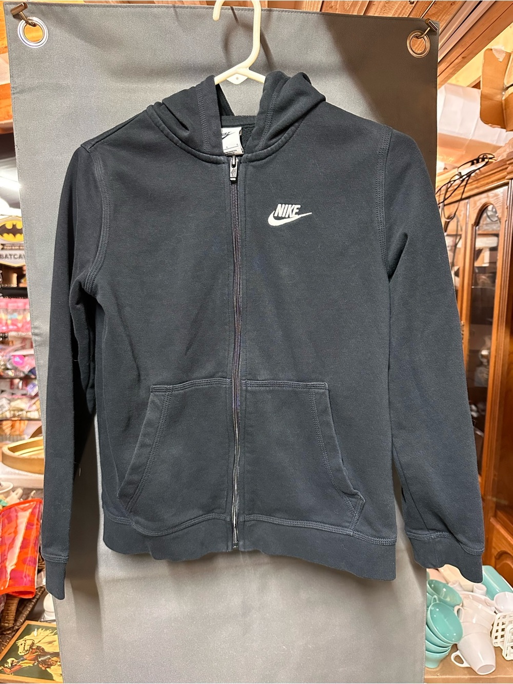 Youth Lg Nike Black Kids Full-Zip Hoodie with White Logo